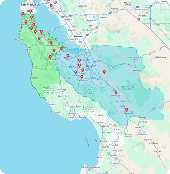 Map of ADU San Mateo’s Bay Area service coverage